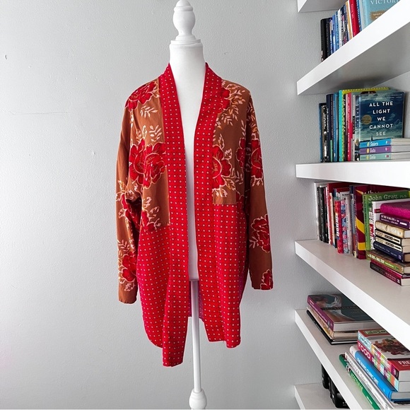 Free People Red Forget Me Not Kimono Sz small - Picture 3 of 12